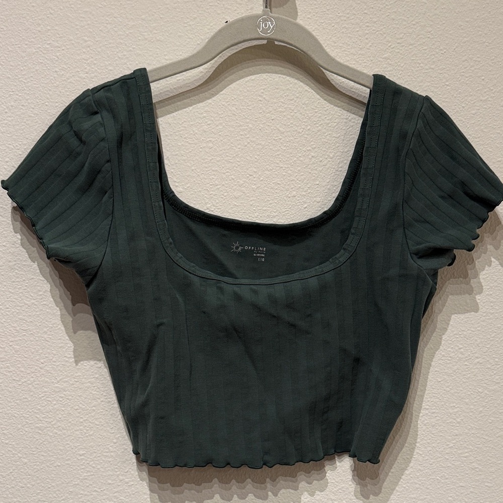 Offline Dark Green Ribbed Crop Top